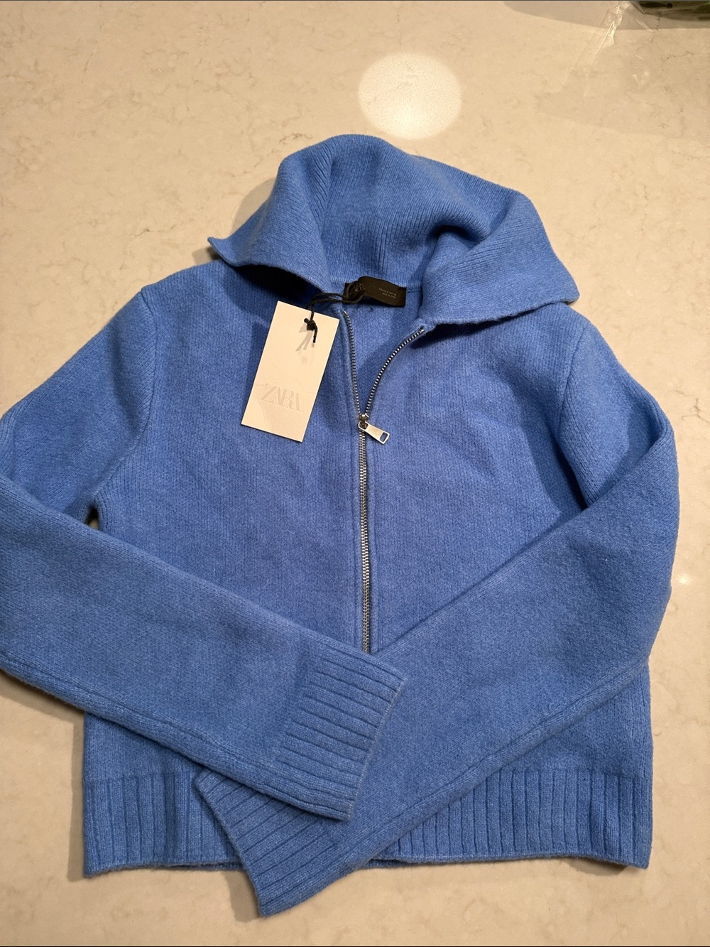 ZARA Women’s Bright Blue Zip-Up Hoodie Sweater - Small - NWT